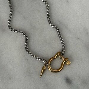 COPY - Gold Chain Horse Bit Charm Clasp Carabiner Necklace Brand New